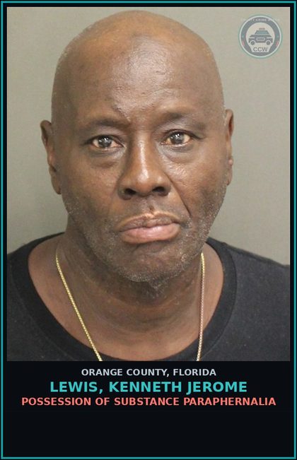 CCW arrest card for LEWIS, KENNETH JEROME in Orange County: POSSESSION OF DRUG PARAPHERNALIA