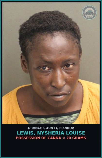 CCW arrest card for LEWIS, NYSHERIA LOUISE in Orange County: POSSESSION OF Canna < 20 GRAMS