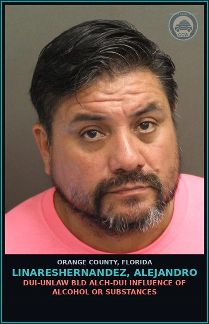 CCW arrest card for LINARESHERNANDEZ, ALEJANDRO in Orange County: DUI-UNLAW BLD ALCH-DUI INFLUENCE OF ALCOHOL OR DRUGS