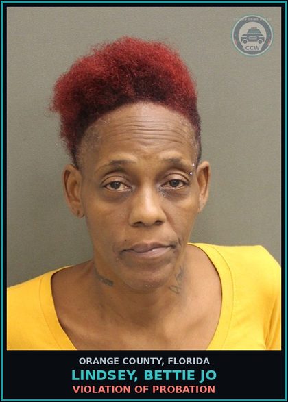 CCW arrest card for LINDSEY, BETTIE JO in Orange County: VIOLATION OF PROBATION