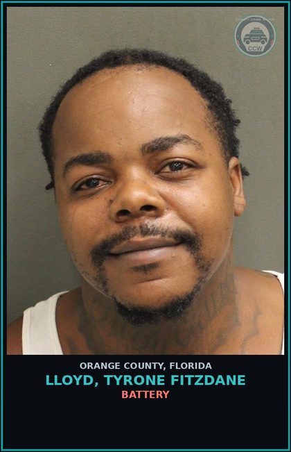 CCW arrest card for LLOYD, TYRONE FITZDANE in Orange County: OUT-OF-COUNTY WARRANT-OUT-OF-COUNTY WARRANT