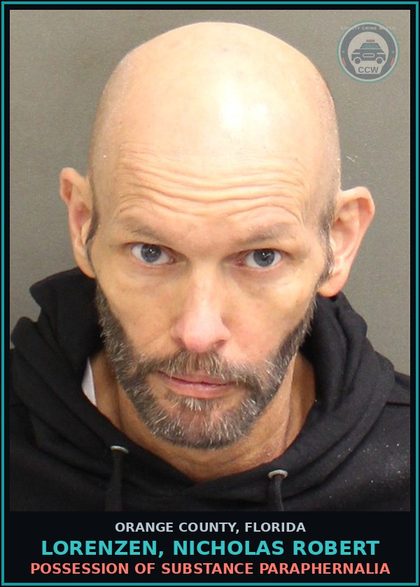 CCW arrest card for LORENZEN, NICHOLAS ROBERT in Orange County: POSSESSION OF DRUG PARAPHERNALIA
