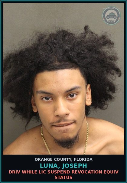 CCW arrest card for LUNA, JOSEPH in Orange County: DRIV WHILE LIC SUSPEND REVOCATION EQUIV STATUS