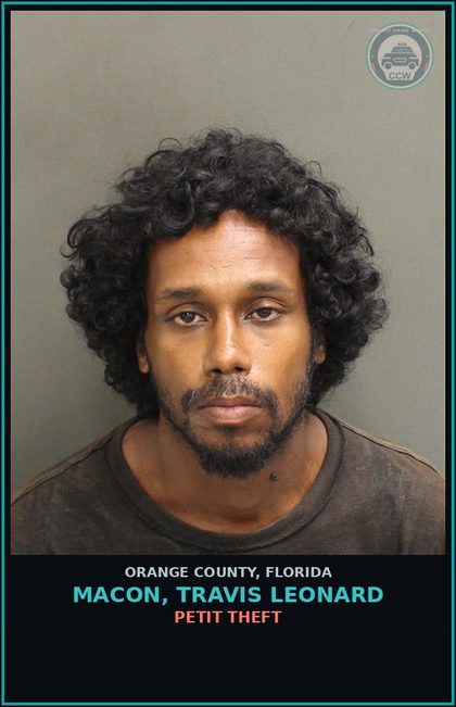 CCW arrest card for MACON, TRAVIS LEONARD in Orange County: TRESPASSING-ENTRY ON PROPERTY UNLAWFULLY
