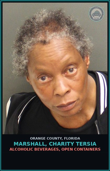CCW arrest card for MARSHALL, CHARITY TERSIA in Orange County: ALCOHOLIC BEVERAGES, OPEN CONTAINERS