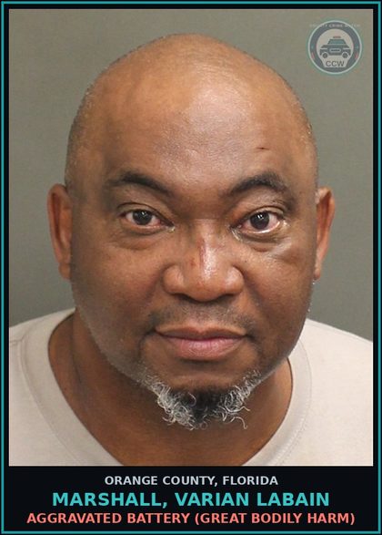 CCW arrest card for MARSHALL, VARIAN LABAIN in Orange County: AGGRAVATED BATTERY (GREAT BODILY HARM)