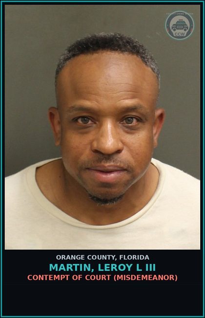 CCW arrest card for MARTIN, LEROY L III in Orange County: CONTEMPT OF COURT (MISDEMEANOR)