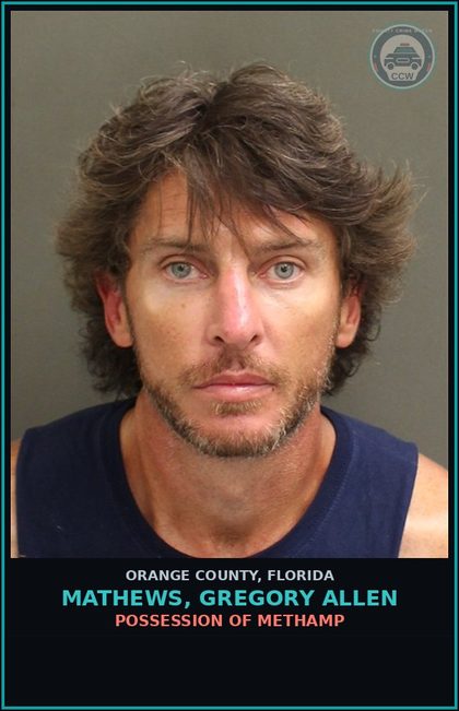 CCW arrest card for MATHEWS, GREGORY ALLEN in Orange County: RESISTING OFFICER WITHOUT VIOLENCE
