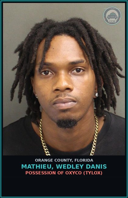CCW arrest card for MATHIEU, WEDLEY DANIS in Orange County: FAILURE OF DEFENDANT TO APPEAR