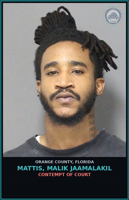 CCW arrest card for MATTIS, MALIK JAAMALAKIL in Orange County: CONTEMPT OF COURT