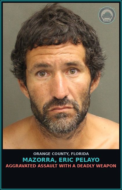 CCW arrest card for MAZORRA, ERIC PELAYO in Orange County: AGGRAVATED ASSAULT WITH A DEADLY WEAPON