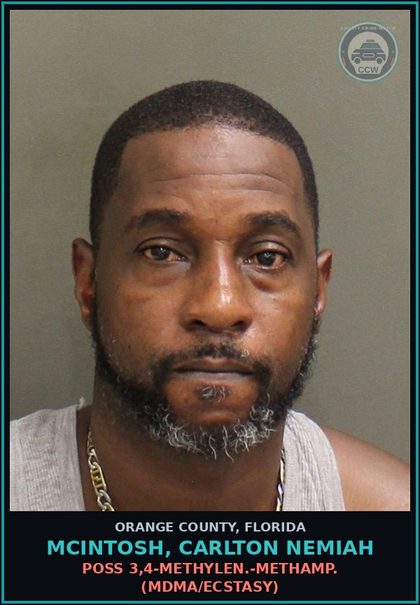 CCW arrest card for MCINTOSH, CARLTON NEMIAH in Orange County: POSS 3,4-METHYLEN.-METHAMP. (MDMA/ECSTASY)