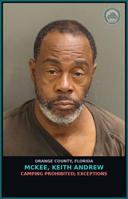 CCW arrest card for MCKEE, KEITH ANDREW in Orange County: CAMPING PROHIBITED; EXCEPTIONS
