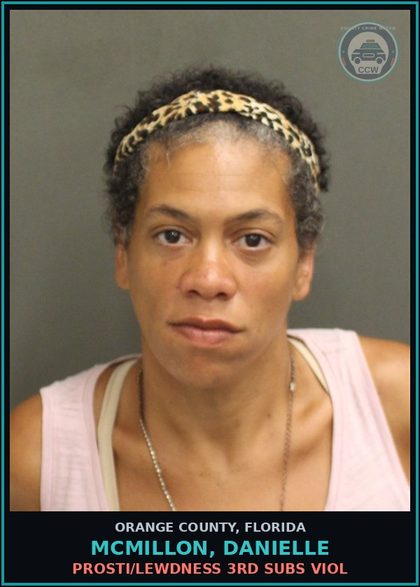 CCW arrest card for MCMILLON, DANIELLE in Orange County: Prosti/LEWDNESS 3RD SUBS VIOL