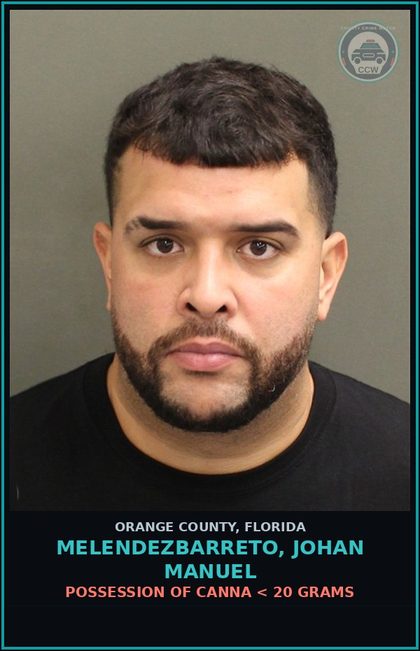 CCW arrest card for MELENDEZBARRETO, JOHAN MANUEL in Orange County: DRIV WHILE LIC SUSPEND REVOCATION EQUIV STATUS