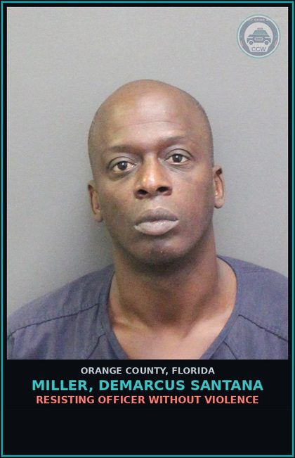 CCW arrest card for MILLER, DEMARCUS SANTANA in Orange County: DWLSR REVOCATION EQUIV STATUS 3RD SUB VIOL