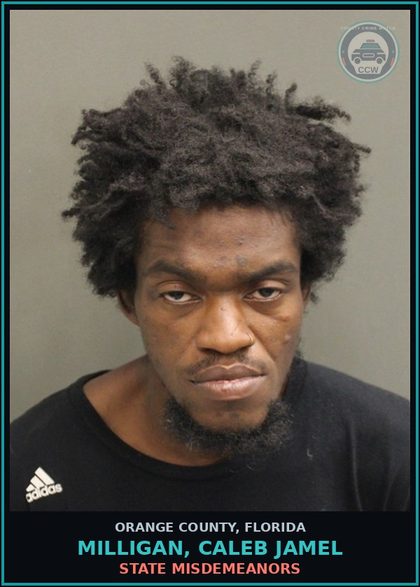 CCW arrest card for MILLIGAN, CALEB JAMEL in Orange County: CAMPING PROHIBITED; EXCEPTIONS