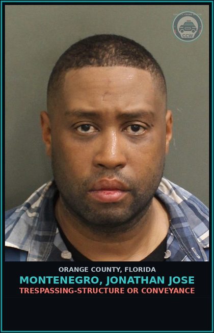 CCW arrest card for MONTENEGRO, JONATHAN JOSE in Orange County: TRESPASSING-STRUCTURE OR CONVEYANCE