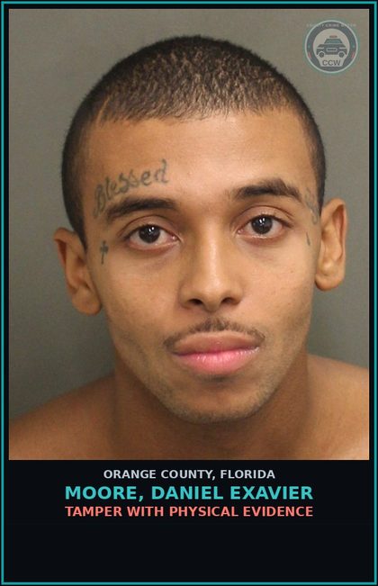 CCW arrest card for MOORE, DANIEL EXAVIER in Orange County: TAMPER WITH PHYSICAL EVIDENCE