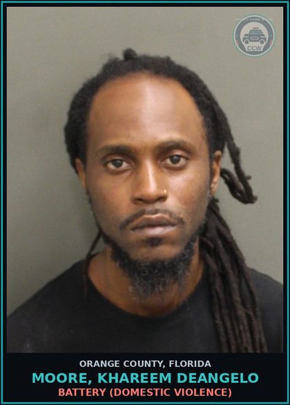 CCW arrest card for MOORE, KHAREEM DEANGELO in Orange County: BATTERY (DOMESTIC VIOLENCE)