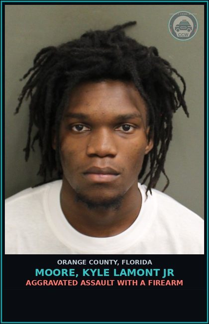 CCW arrest card for MOORE, KYLE LAMONT JR in Orange County: AGGRAVATED ASSAULT WITH A FIREARM