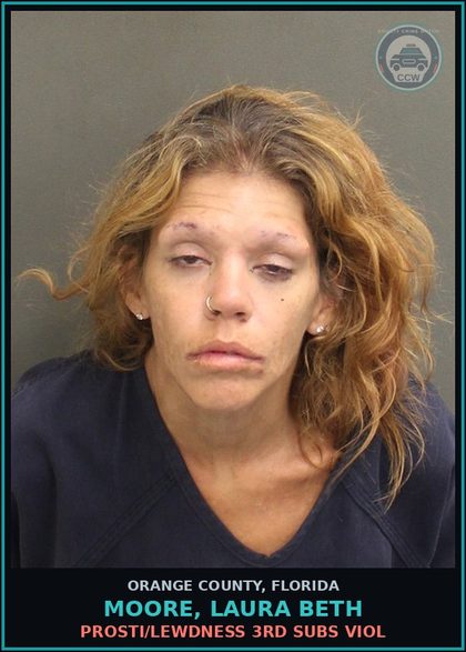 CCW arrest card for MOORE, LAURA BETH in Orange County: Prosti/LEWDNESS 3RD SUBS VIOL