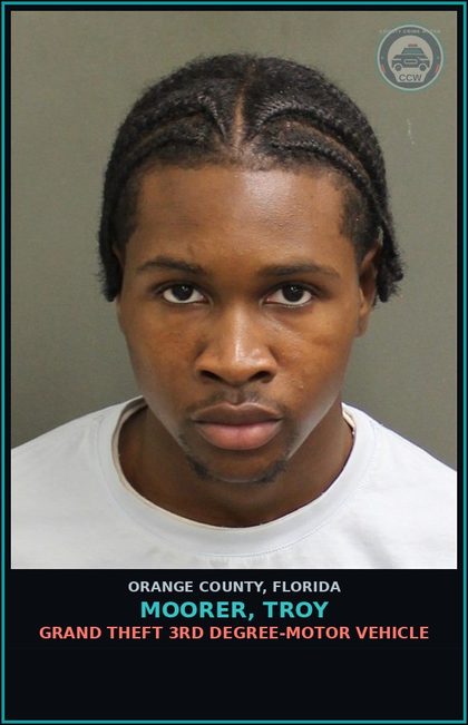 CCW arrest card for MOORER, TROY in Orange County: GRAND THEFT 3RD DEGREE-MOTOR VEHICLE