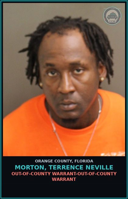 CCW arrest card for MORTON, TERRENCE NEVILLE in Orange County: OUT-OF-COUNTY WARRANT-OUT-OF-COUNTY WARRANT