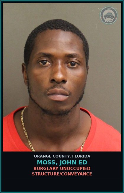 CCW arrest card for MOSS, JOHN ED in Orange County: GRAND THEFT 3RD DEGREE-MOTOR VEHICLE