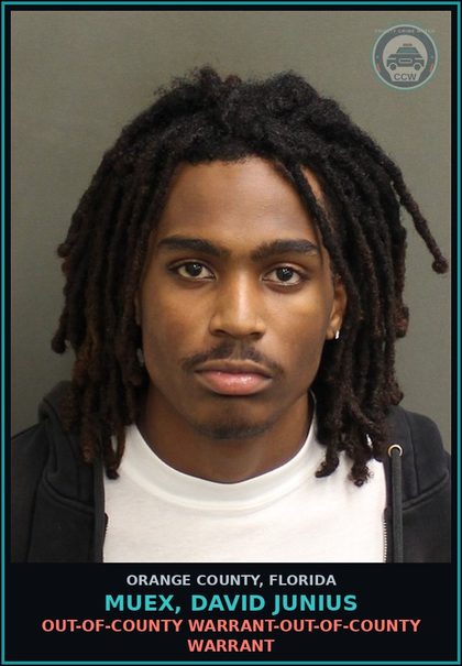 CCW arrest card for MUEX, DAVID JUNIUS in Orange County: OUT-OF-COUNTY WARRANT-OUT-OF-COUNTY WARRANT