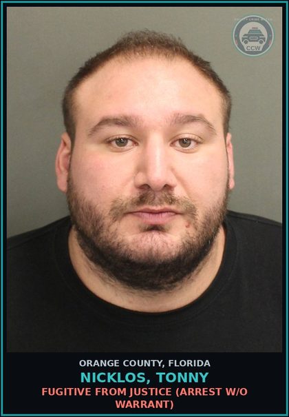 CCW arrest card for NICKLOS, TONNY in Orange County: FUGITIVE FROM JUSTICE (arrest w/o warrant)