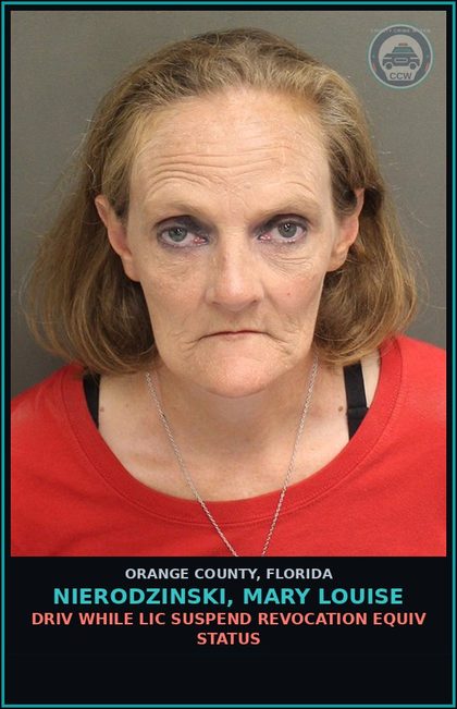 CCW arrest card for NIERODZINSKI, MARY LOUISE in Orange County: DRIV WHILE LIC SUSPEND REVOCATION EQUIV STATUS