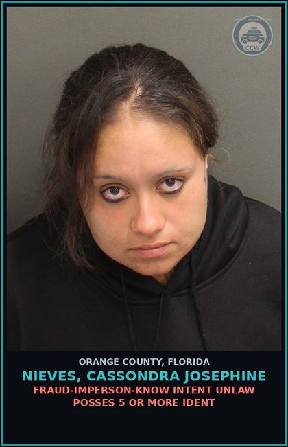 CCW arrest card for NIEVES, CASSONDRA JOSEPHINE in Orange County: PETIT THEFT