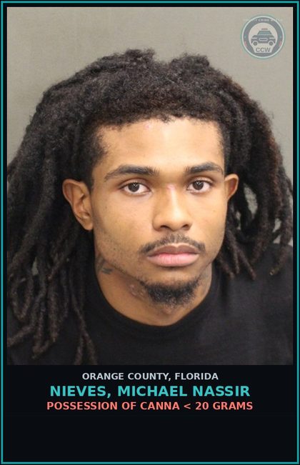 CCW arrest card for NIEVES, MICHAEL NASSIR in Orange County: POSSESSION OF Canna < 20 GRAMS