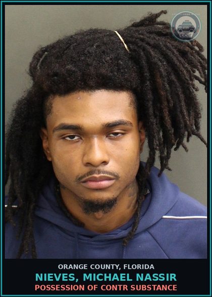 CCW arrest card for NIEVES, MICHAEL NASSIR in Orange County: POSSESSION OF contr substance