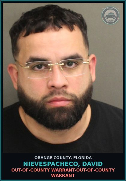 CCW arrest card for NIEVESPACHECO, DAVID in Orange County: OUT-OF-COUNTY WARRANT-OUT-OF-COUNTY WARRANT
