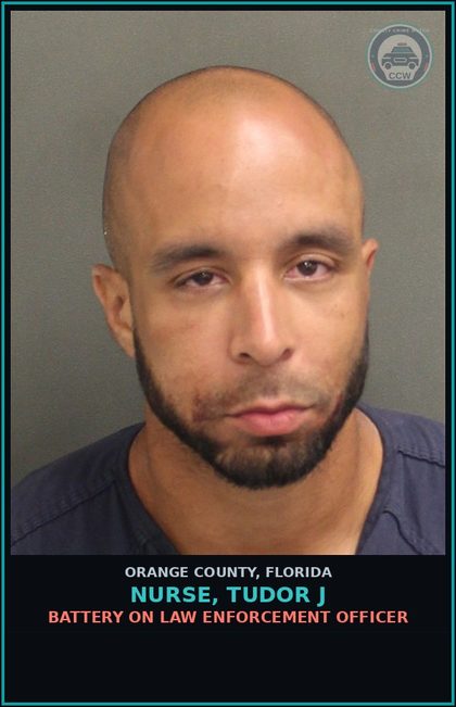 CCW arrest card for NURSE, TUDOR J in Orange County: RESISTING OFFICER WITH VIOLENCE