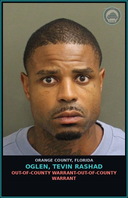 CCW arrest card for OGLEN, TEVIN RASHAD in Orange County: OUT-OF-COUNTY WARRANT-OUT-OF-COUNTY WARRANT