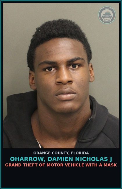 CCW arrest card for OHARROW, DAMIEN NICHOLAS J in Orange County: GRAND THEFT OF MOTOR VEHICLE WITH A MASK