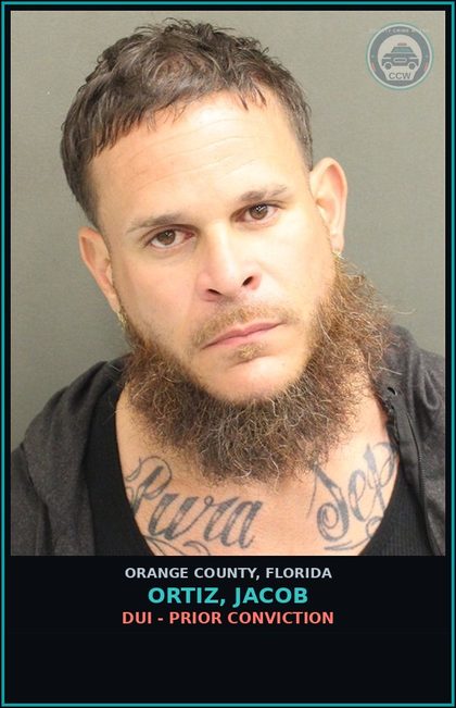 CCW arrest card for ORTIZ, JACOB in Orange County: DUI - PRIOR CONVICTION