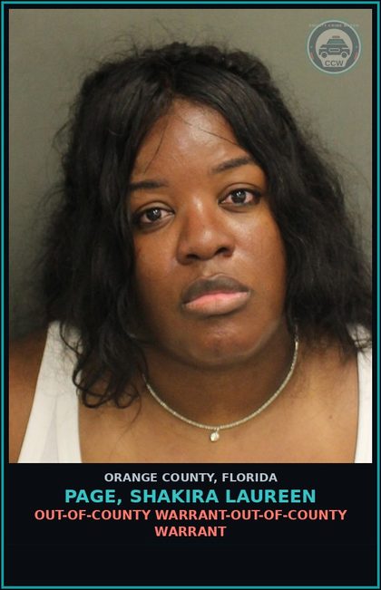 CCW arrest card for PAGE, SHAKIRA LAUREEN in Orange County: OUT-OF-COUNTY WARRANT-OUT-OF-COUNTY WARRANT