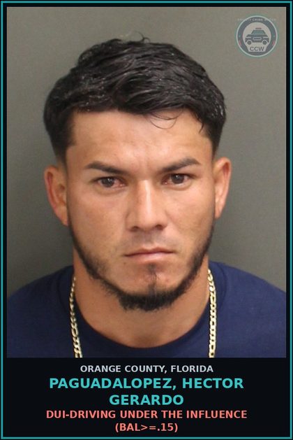 CCW arrest card for PAGUADALOPEZ, HECTOR GERARDO in Orange County: DUI-DRIVING UNDER THE INFLUENCE (BAL>=.15)