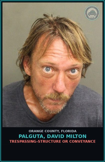 CCW arrest card for PALGUTA, DAVID MILTON in Orange County: TRESPASSING-STRUCTURE OR CONVEYANCE