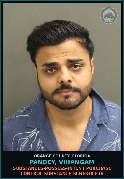CCW arrest card for PANDEY, VIHANGAM in Orange County: DRUGS-POSSESS-INTENT PURCHASE CONTROL SUBSTANCE SCHEDULE IV