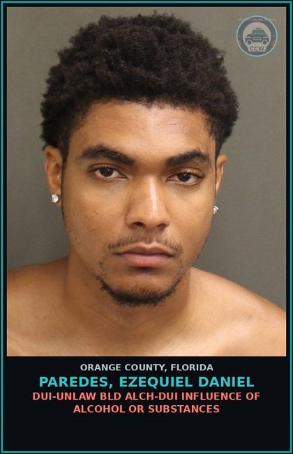 CCW arrest card for PAREDES, EZEQUIEL DANIEL in Orange County: DUI-UNLAW BLD ALCH-DUI INFLUENCE OF ALCOHOL OR DRUGS
