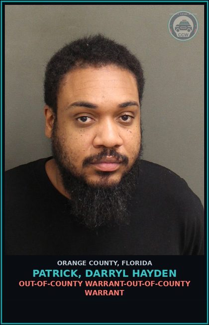 CCW arrest card for PATRICK, DARRYL HAYDEN in Orange County: OUT-OF-COUNTY WARRANT-OUT-OF-COUNTY WARRANT
