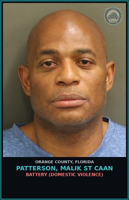 CCW arrest card for PATTERSON, MALIK ST CAAN in Orange County: BATTERY (DOMESTIC VIOLENCE)