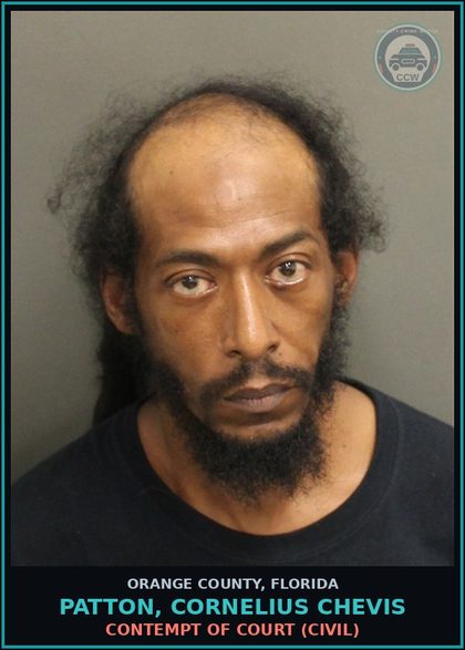 CCW arrest card for PATTON, CORNELIUS CHEVIS in Orange County: CONTEMPT OF COURT (CIVIL)