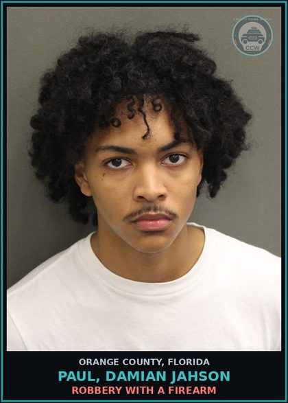 CCW arrest card for PAUL, DAMIAN JAHSON in Orange County: ROBBERY WITH A FIREARM