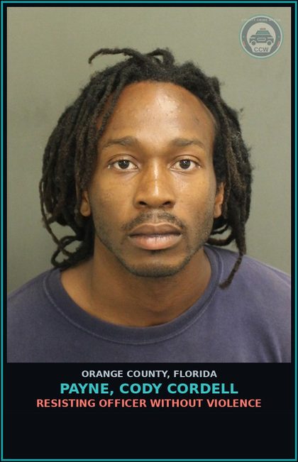 CCW arrest card for PAYNE, CODY CORDELL in Orange County: RESISTING OFFICER WITHOUT VIOLENCE